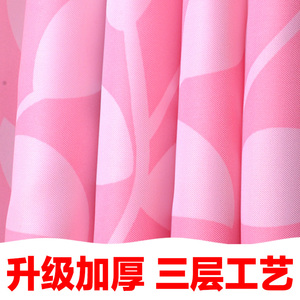 加厚环保防水防霉涤纶布浴帘不透挡光防飘粉色叶子窗帘仓库遮盖帘