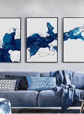 现代简约客厅装饰画 抽象泼墨沙发背景墙挂画 大气艺术三联画壁画