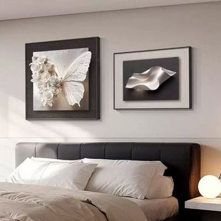 卧室床头装饰画主卧房间背景墙高级感挂画客厅餐厅黑白中古风壁画