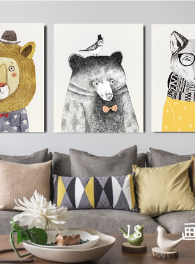 北欧风格动物客厅装饰画简约现代沙发背景挂画卧室墙画儿童房壁画