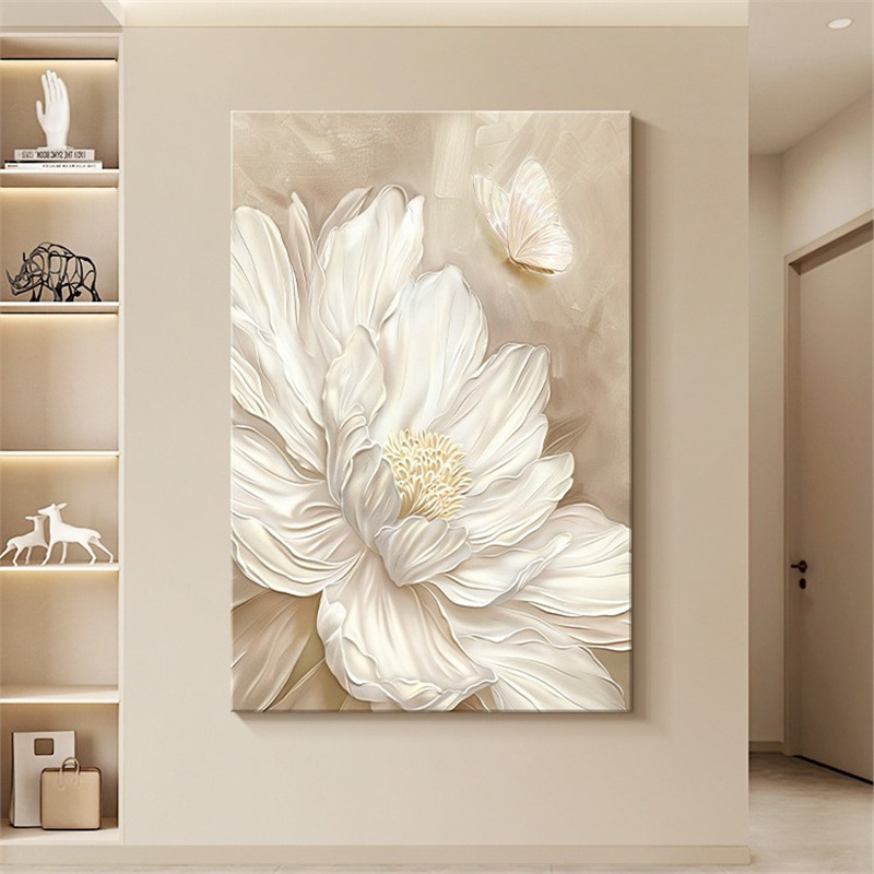奶油风立体浮雕客厅装饰画肌理花卉沙发背景墙挂画高级感玄关壁画图片