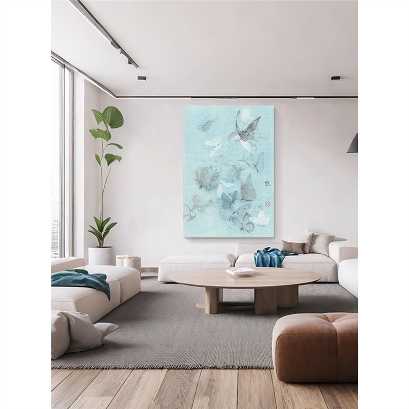 简约现代抽象蓝色蝴蝶客厅玄关装饰画背景墙壁画竖版酒店民宿挂画
