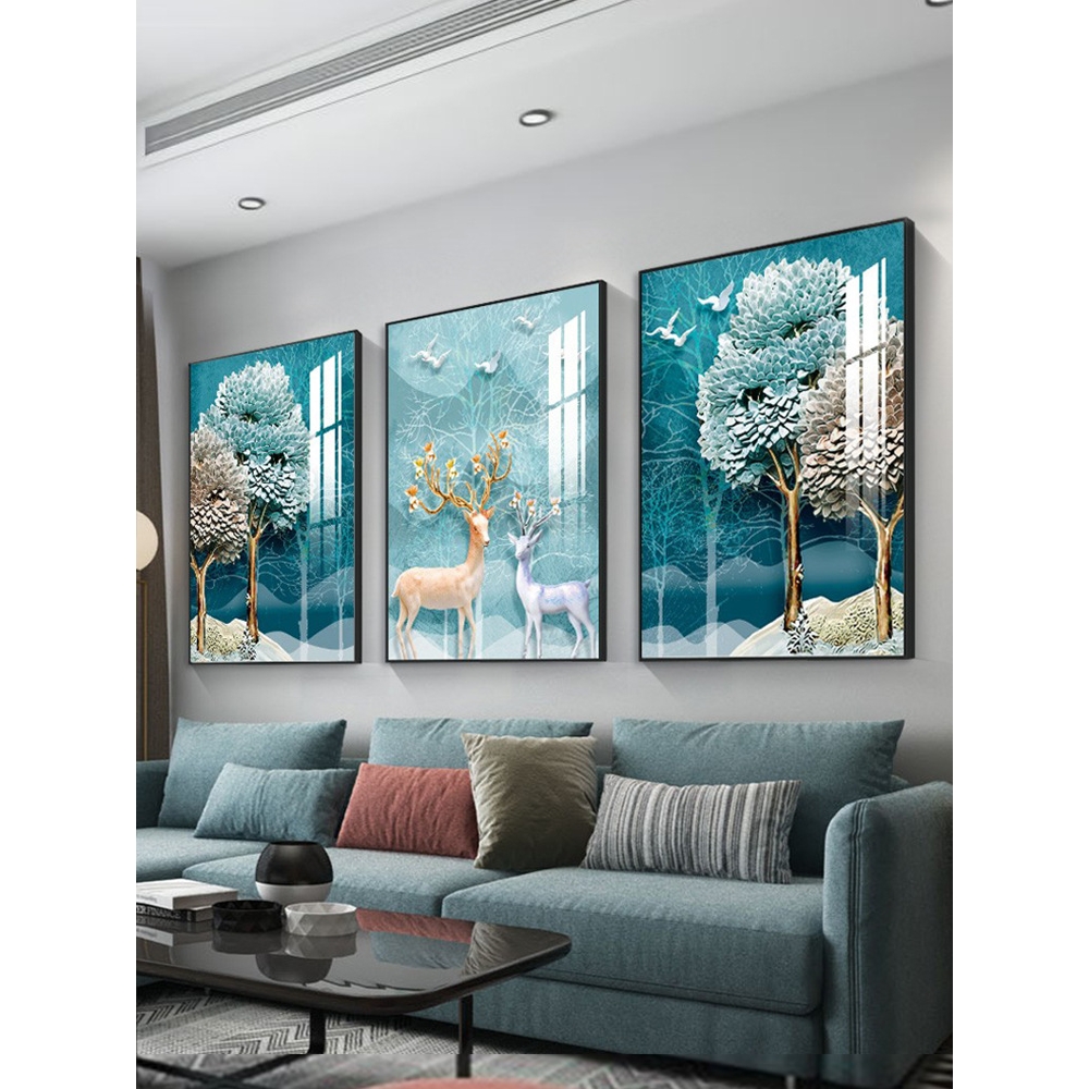 沙发背景墙挂画现代简约大气壁画餐厅卧室画北欧客厅装饰画三联画