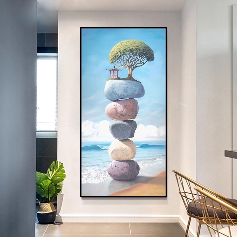 2025新款现代简约入户玄关装饰画走廊过道竖版壁画进门背景墙挂画