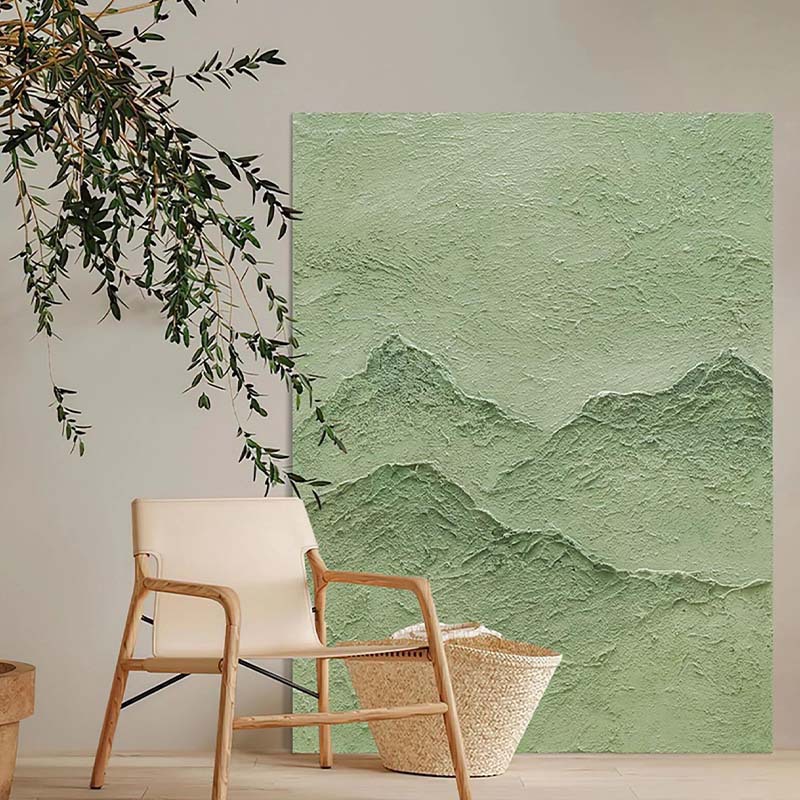 奶油风绿色系背有靠山图高级感群山座座客厅装饰画肌理感玄关挂画