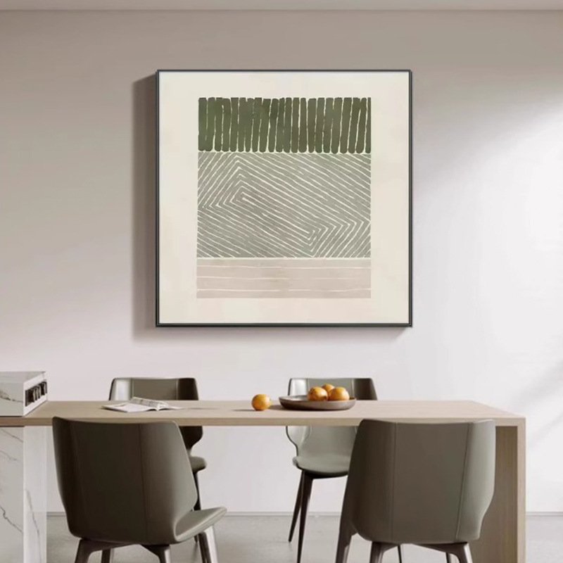 北欧莫兰迪绿色客厅装饰画奶油风餐厅壁画玄关走廊过道正方形挂画图片