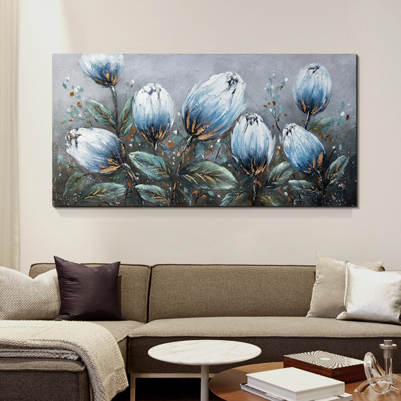 北欧ins风郁金香纯手绘油画奶油风客厅装饰画家居温馨大芬村油画