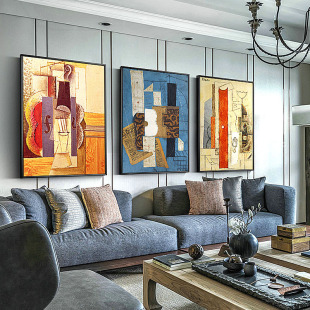 毕加索油画抽象装 名画 饰画现代简约挂画客厅沙发背景墙三联画欧式