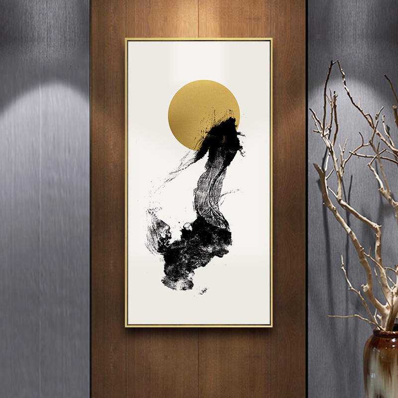 新中式水墨画玄关装饰画走廊过道竖版挂画书房禅意茶室房间壁画