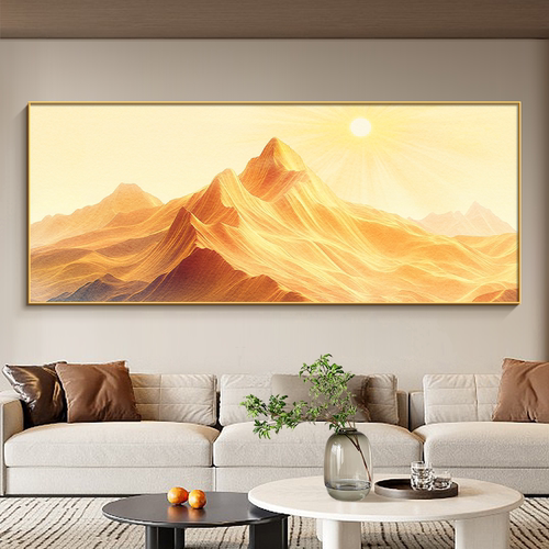 日照金山客厅装饰画高级感东墙聚财靠山图现代简约老板办公室挂画