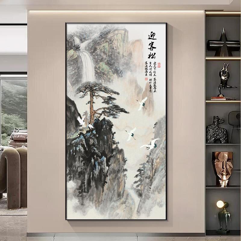 新中式山水风景入户玄关装饰画现代高档壁画客厅走廊过道水墨挂画
