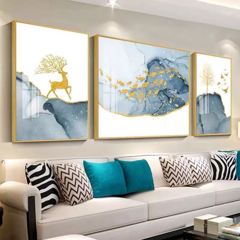 北欧风格现代简约装饰画新款客厅壁挂画轻奢高端水晶画风景三联画