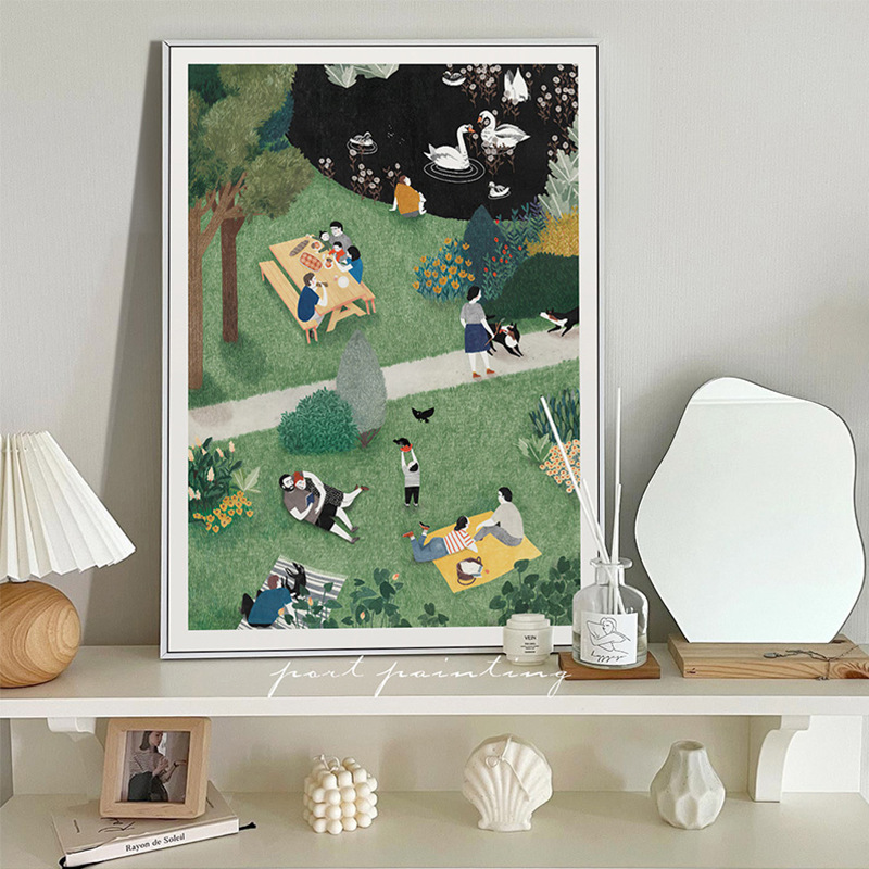 城市公园 北欧ins风装饰画荷兰艺术家Liekeland卧室挂画治愈摆画