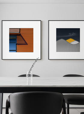 现代简约橙色建筑摄影客厅装饰画轻奢空间艺术餐厅挂画设计师壁画
