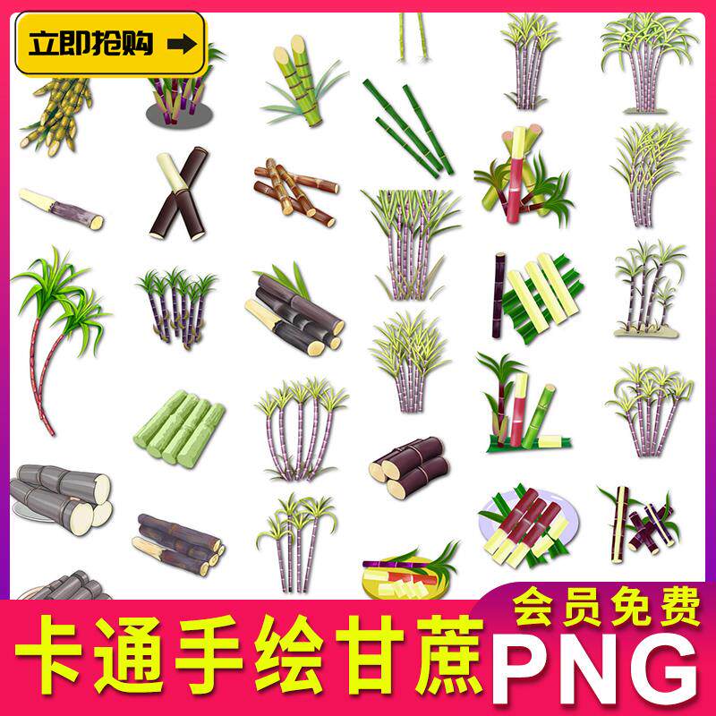 卡通手绘甘蔗图案素材插画装饰元素插图png透明背景不抠图