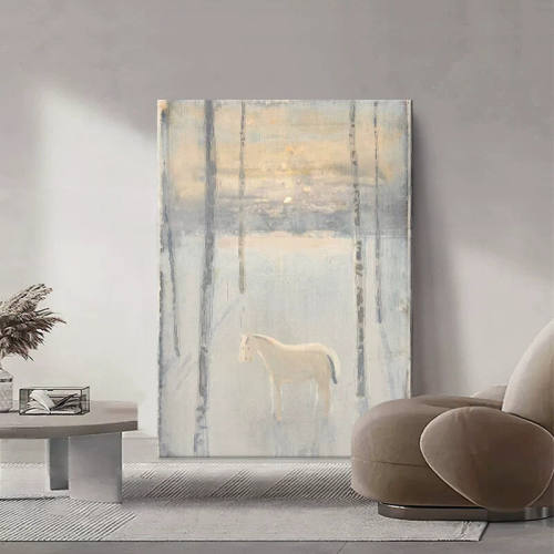 客厅抽象马到成功装饰画大树风景手绘油画玄关餐厅动物肌理挂画