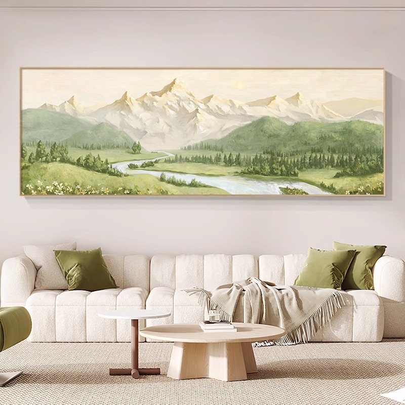 日照金山横幅客厅装饰画山水风景挂画北欧原木风沙发背景墙画壁画