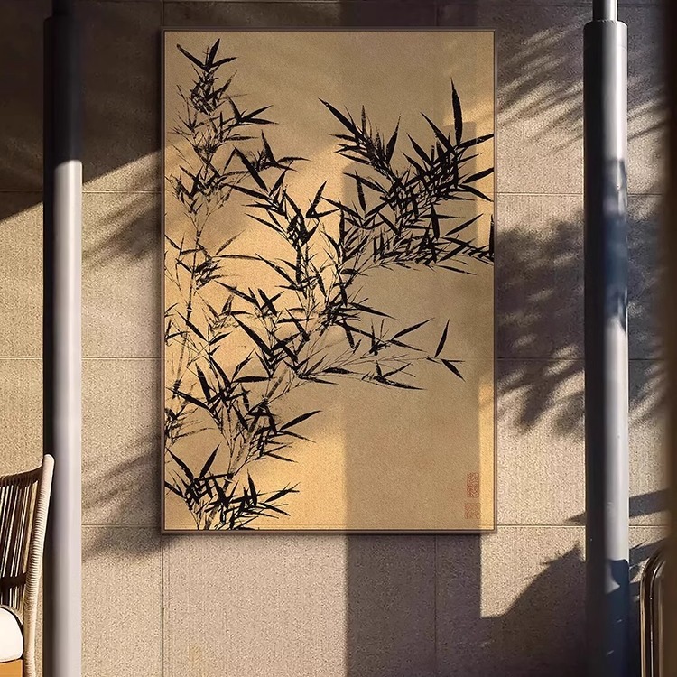 节节高升竹报平安新中式客厅竹子装饰画酒店民宿室内装饰挂画定制