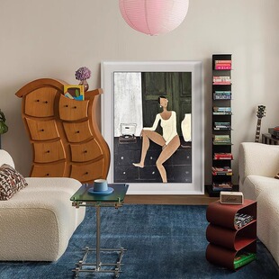 饰画黑色小众设计感沙发背景墙挂画 中古风抽象艺术客厅装 独处