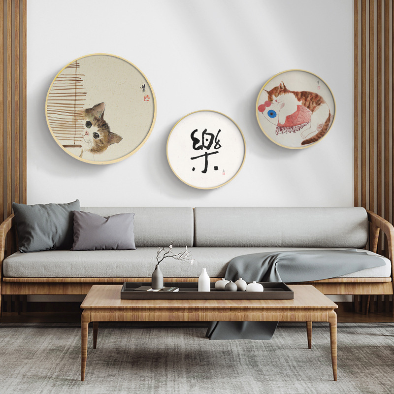 客厅装饰画圆形猫咪挂画北欧餐厅玄关过道走廊晶瓷壁画猫咪元素图片