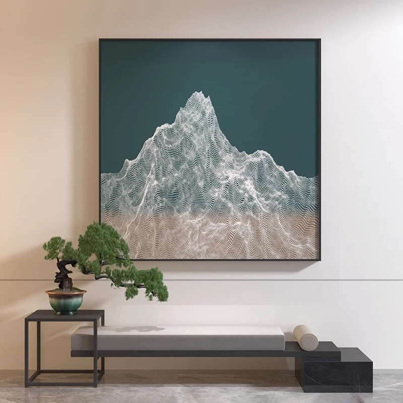 新中式玄关装饰画绿色山水风景装饰禅意客厅挂画背景墙壁画定制