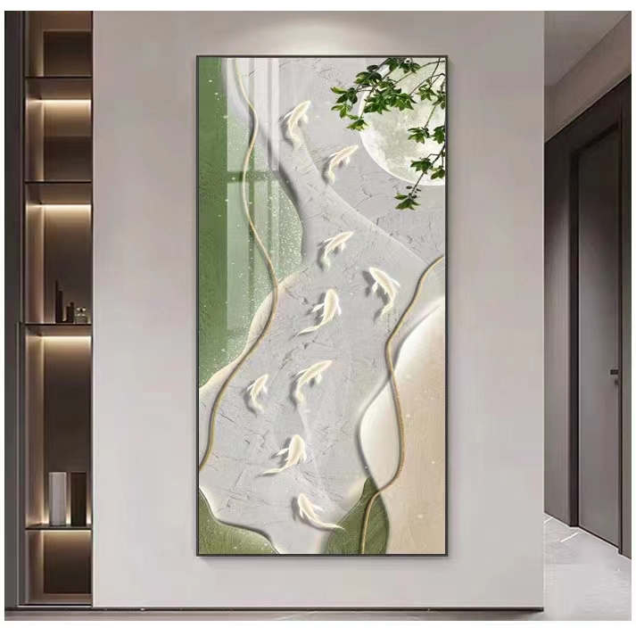晶瓷画抽象简约九鱼入户客厅进门玄关现代轻奢客厅挂画装饰画