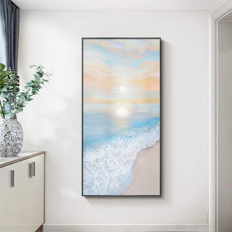北欧玄关装饰画奶油风走廊过道挂画现代简约海景入户客厅竖版壁画图片