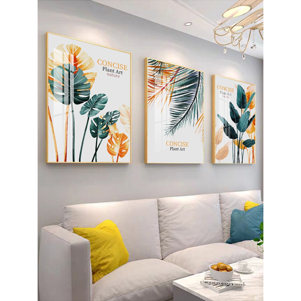 客厅装饰画现代简约墙画壁画沙发背景墙北欧绿植挂画三联组合抽象