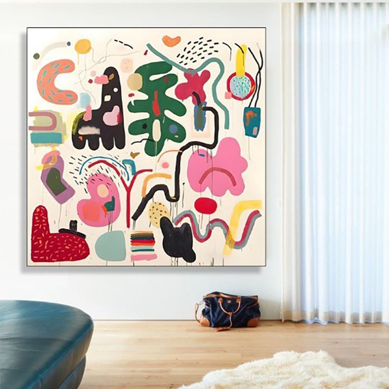 现代彩色艺术多巴胺 客厅玄关挂画背景墙卧室装饰画方形壁画挂画图片