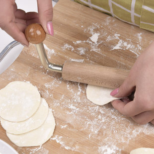 擀饺子皮超省力 原木擀面杖 静音双轴承擀皮宝 304不锈钢擀皮器