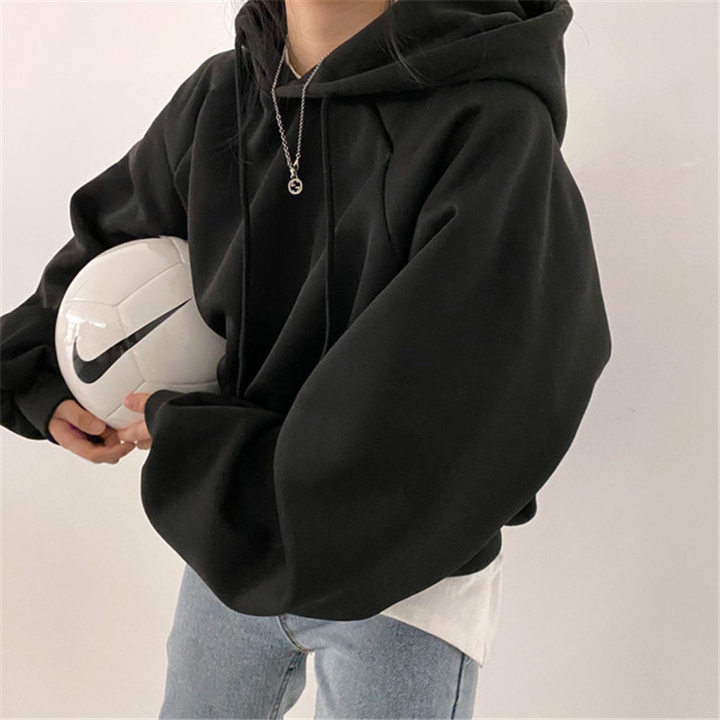 Real shot fresh and versatile color series loose long sleeve Hooded Sweater