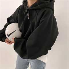Real shot fresh and versatile color series loose long sleeve Hooded Sweater