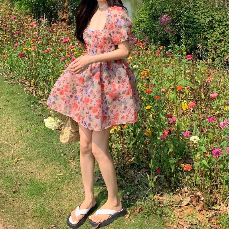 Real price French Floral Dress Lady Xia princess skirt colorful pompous skirt leisure celebrity