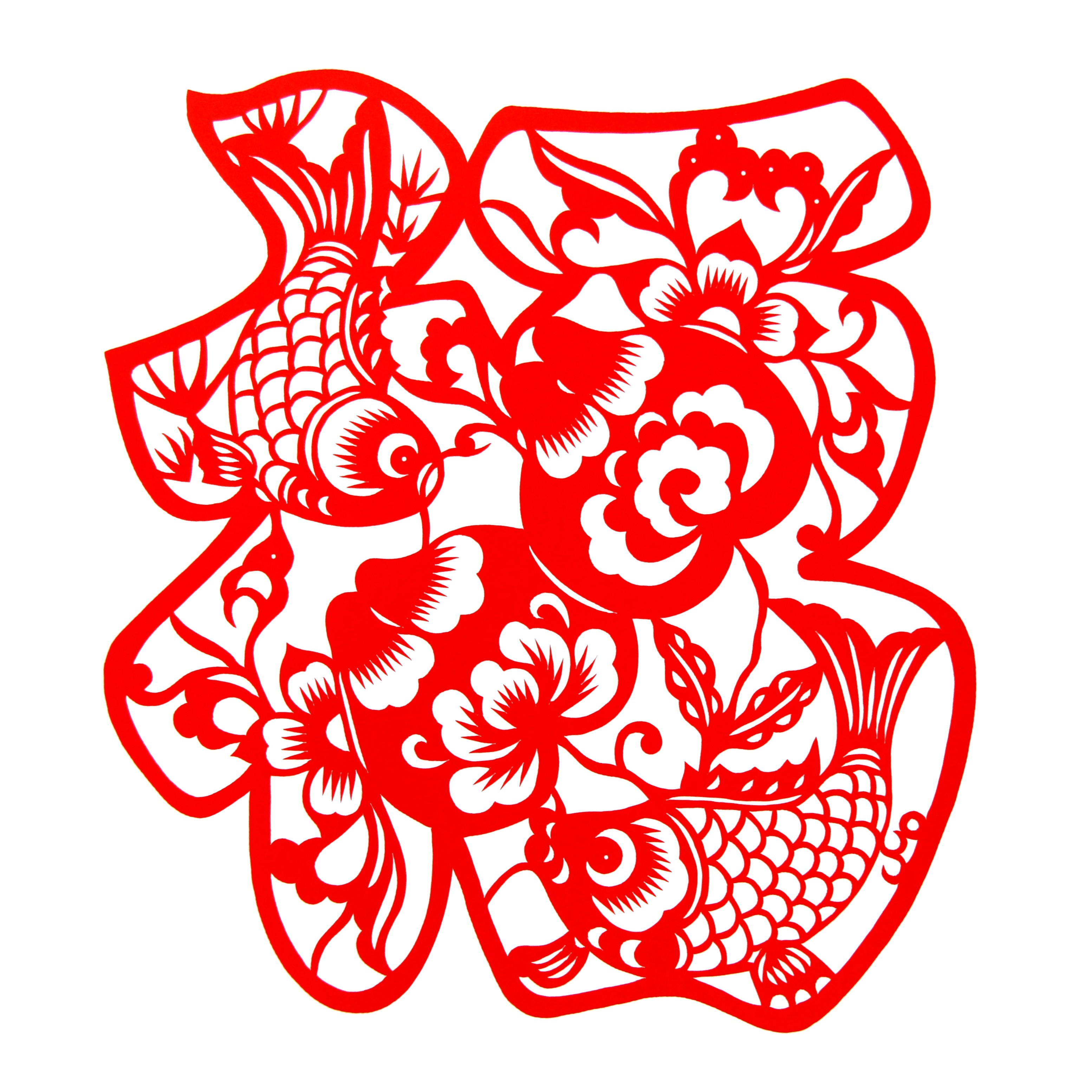 纯手工剪纸窗花锦鲤寿桃福字福贴春节新年装饰红色宣纸非遗