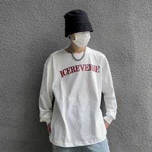 ICEREVERIE 国潮牌秋季描边字母印花圆领宽松套头男女情侣长袖
