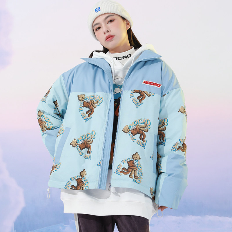 清仓福利NOCAO弄嘲 秋冬季满印小熊拼接棉服外套情侣棉衣宽松棉袄,男装,棉衣,淘宝优惠券,粉丝福利购,淘宝优惠卷
