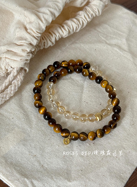 ROSES DEP/玫瑰在这里黄水晶钱币手串天然虎眼石招财转运双层手饰