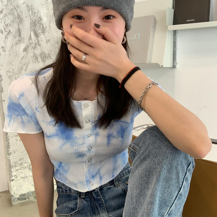 實拍扎染短開衫恤