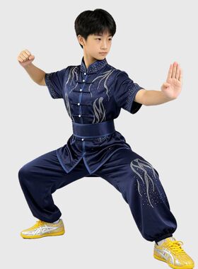 新款烫钻长拳儿童武术表演竞赛比赛彩服套路体考武术服男女成人