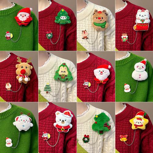 新款圣诞节毛绒胸针可爱圣诞老人别针儿童毛衣围巾装饰挂件小礼品
