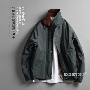 男士可拆卸内胆羽绒服翻领短款宽松休闲工装风加厚冬季外套夹克潮