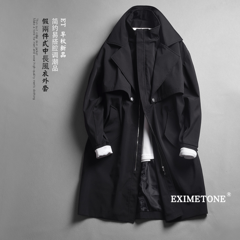 男士中长款双层领风衣宽松