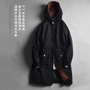 春秋季新品男士连帽中长款风衣简约宽松休闲大码时尚潮流薄款外套