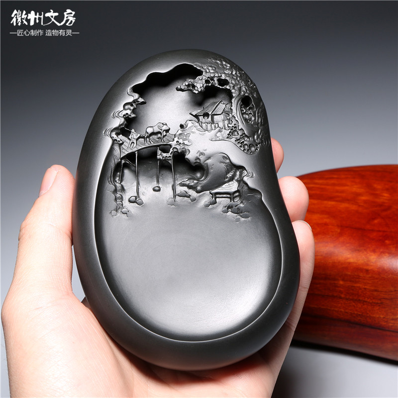 非遗大师作品《牧归图》老坑籽料砚台珍藏原石歙砚龙尾砚兼端砚