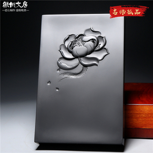 名师作品老坑砚台/莲花砚/手工精品歙砚原石籽料高档文房四宝端砚