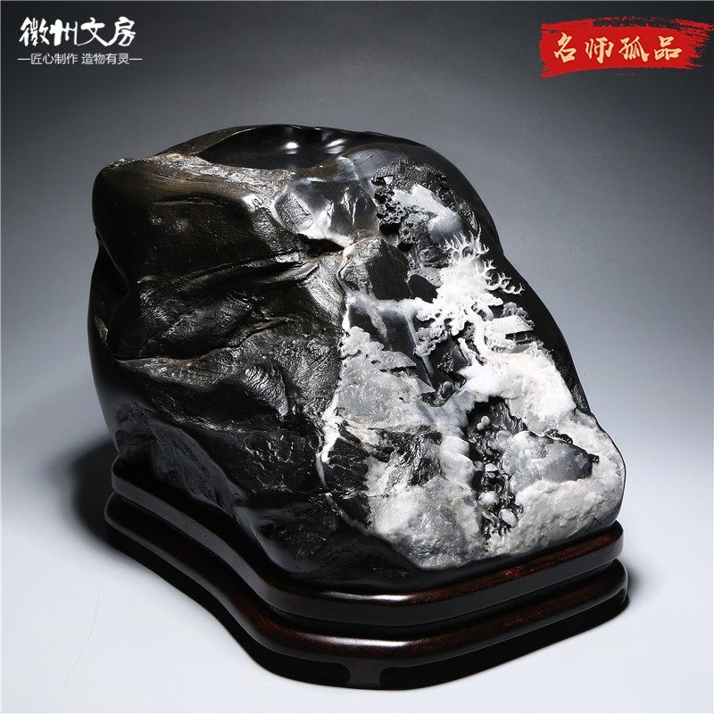 非遗大师作品  瑞雪迎春 老坑原石立体砚台孤品歙砚老坑文房端砚