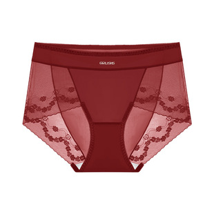 大码大红色内裤女本命年新娘缎面绸缎蕾丝10A抑菌加长裆三角裤头