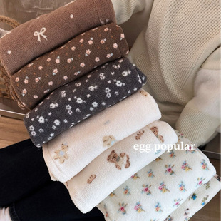 egg韩系雪粒绒奶芙长裤 女秋冬高腰加厚保暖碎花蕾丝休闲居家睡裤