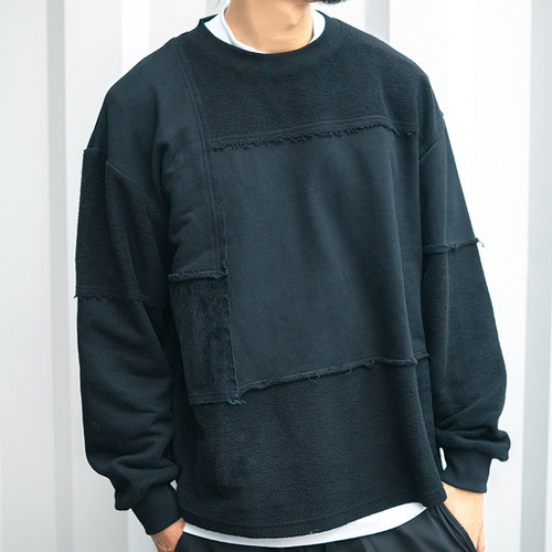 DGS拼接套头全棉毛圈圆领秋冬男士秋美式卫衣T恤休闲长袖111102