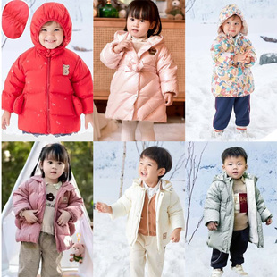 拉比羽绒外套冬季儿童男童女童宝宝连帽中长款加绒加厚保暖羽绒服